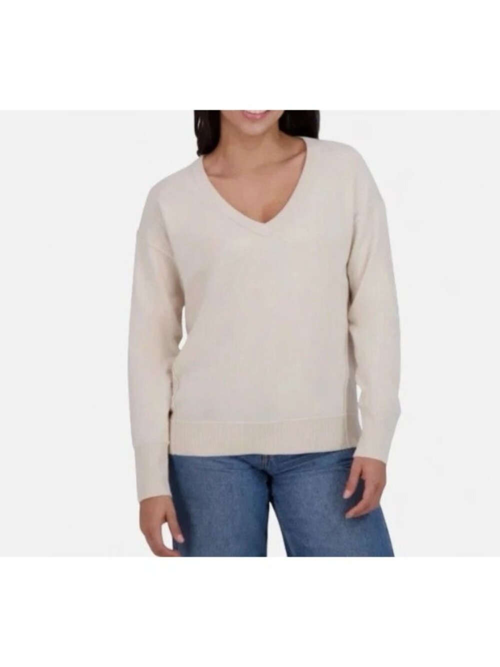 NWT Lucky Brand Women's Small Beige V-Neck Sweater Lightweight Pullover